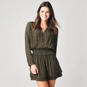 Rails Jasmine Dress Womens Medium Green Animal Print Smocked Waist Long Sleeve